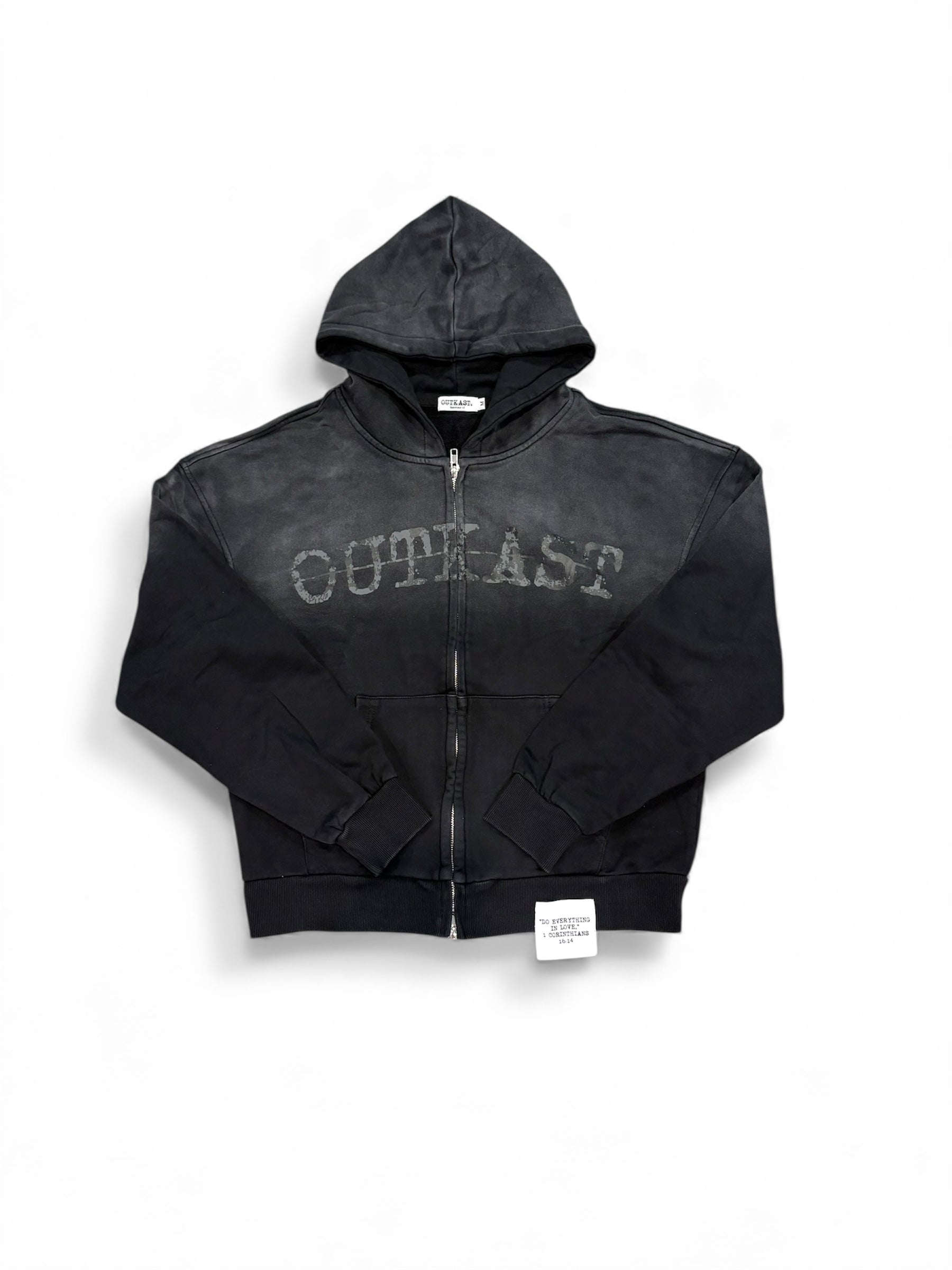 "SIXTEEN FOURTEEN" FADED BLACK ZIP HOODIE