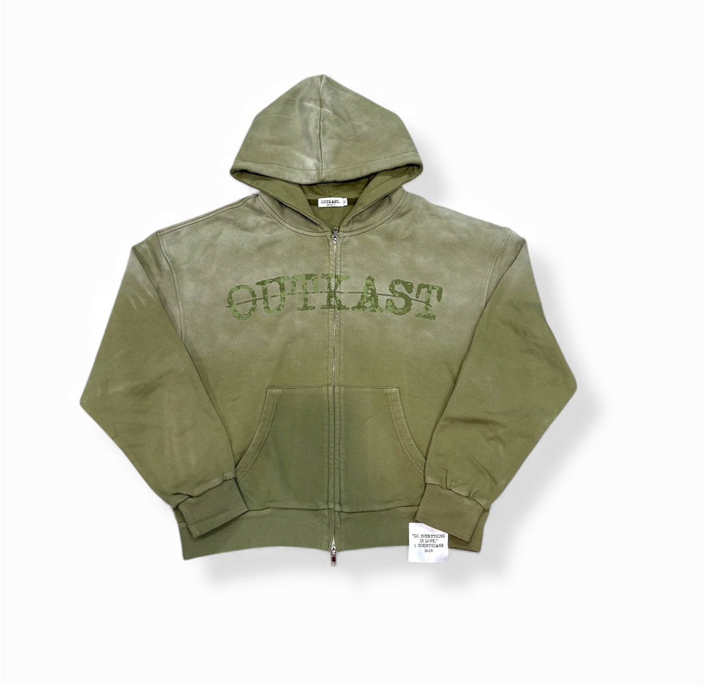 "SIXTEEN FOURTEEN" FADED GREEN ZIP HOODIE