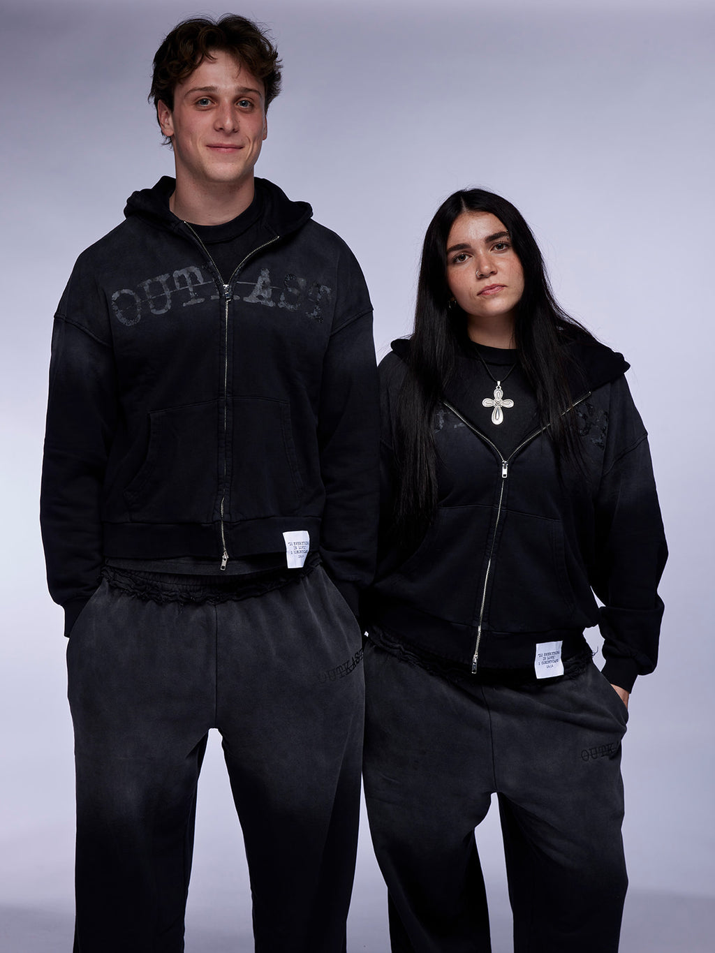 "SIXTEEN FOURTEEN" FADED BLACK ZIP HOODIE