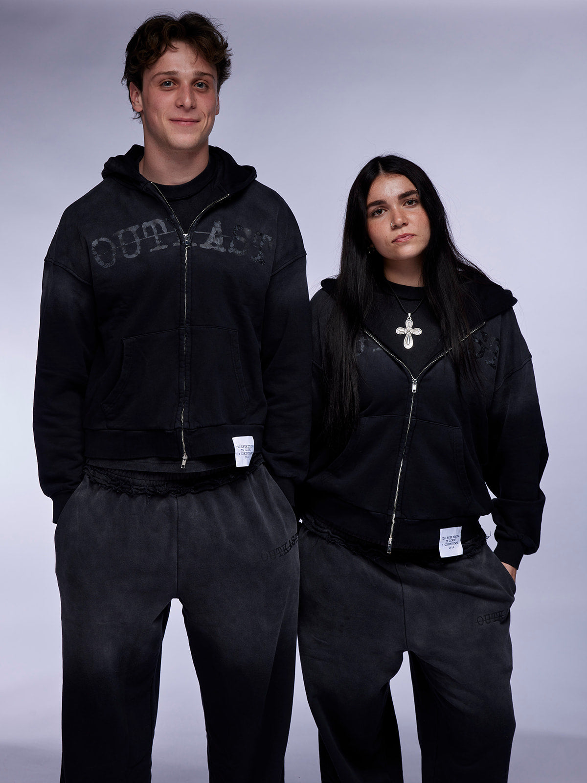 "SIXTEEN FOURTEEN" FADED BLACK ZIP HOODIE