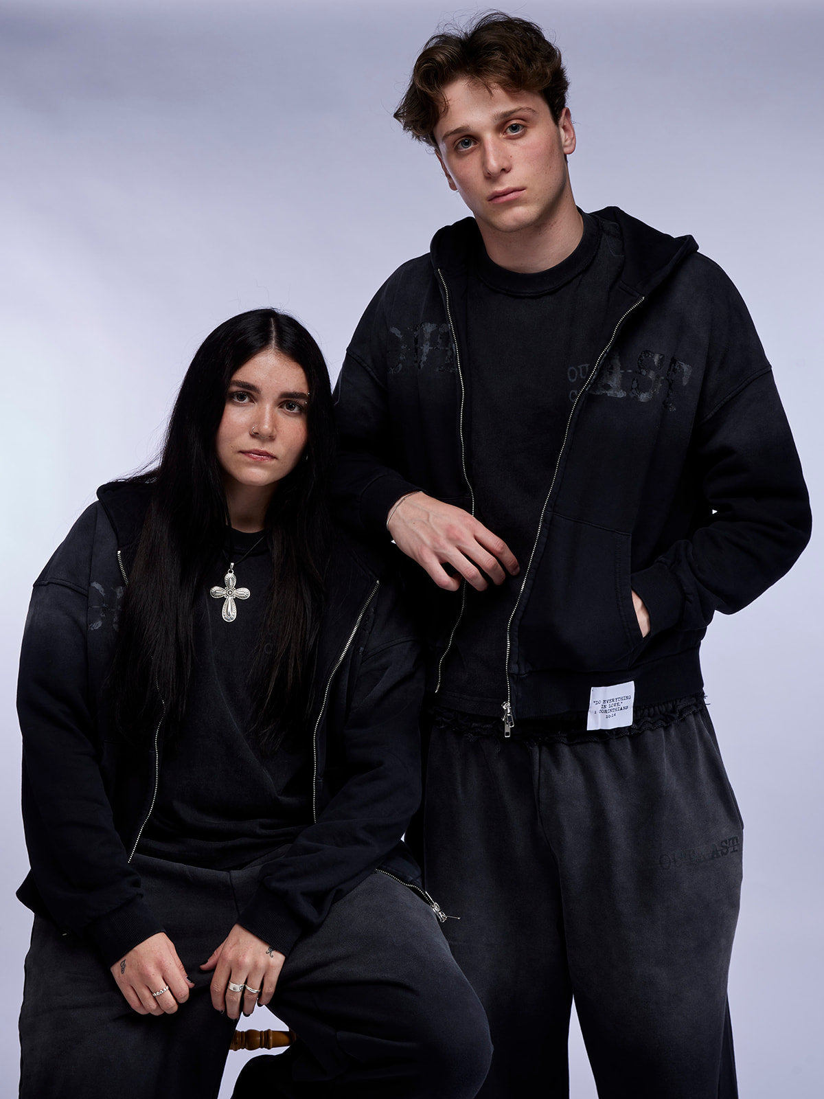 "SIXTEEN FOURTEEN" FADED BLACK ZIP HOODIE